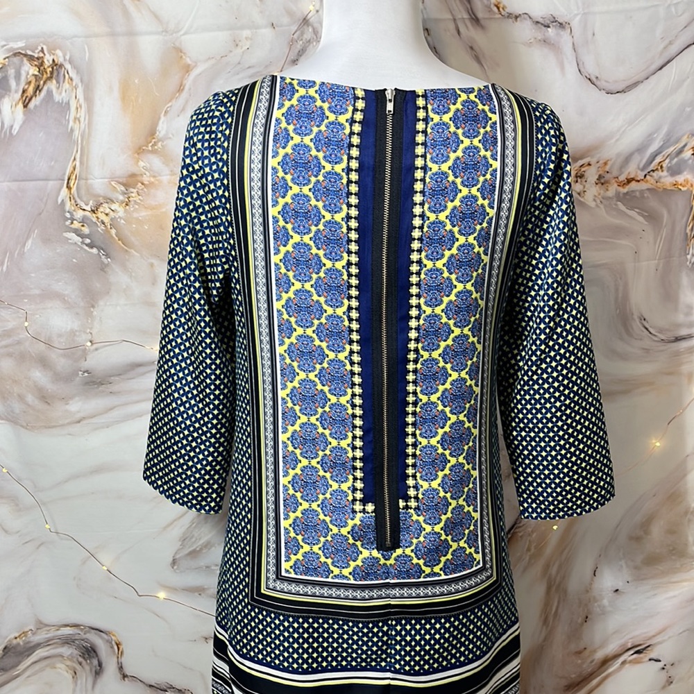 The Limited Retro Print Zippered 3/4 Sleeve Dress Navy and Multi Pattern SZ XS - Picture 5 of 15